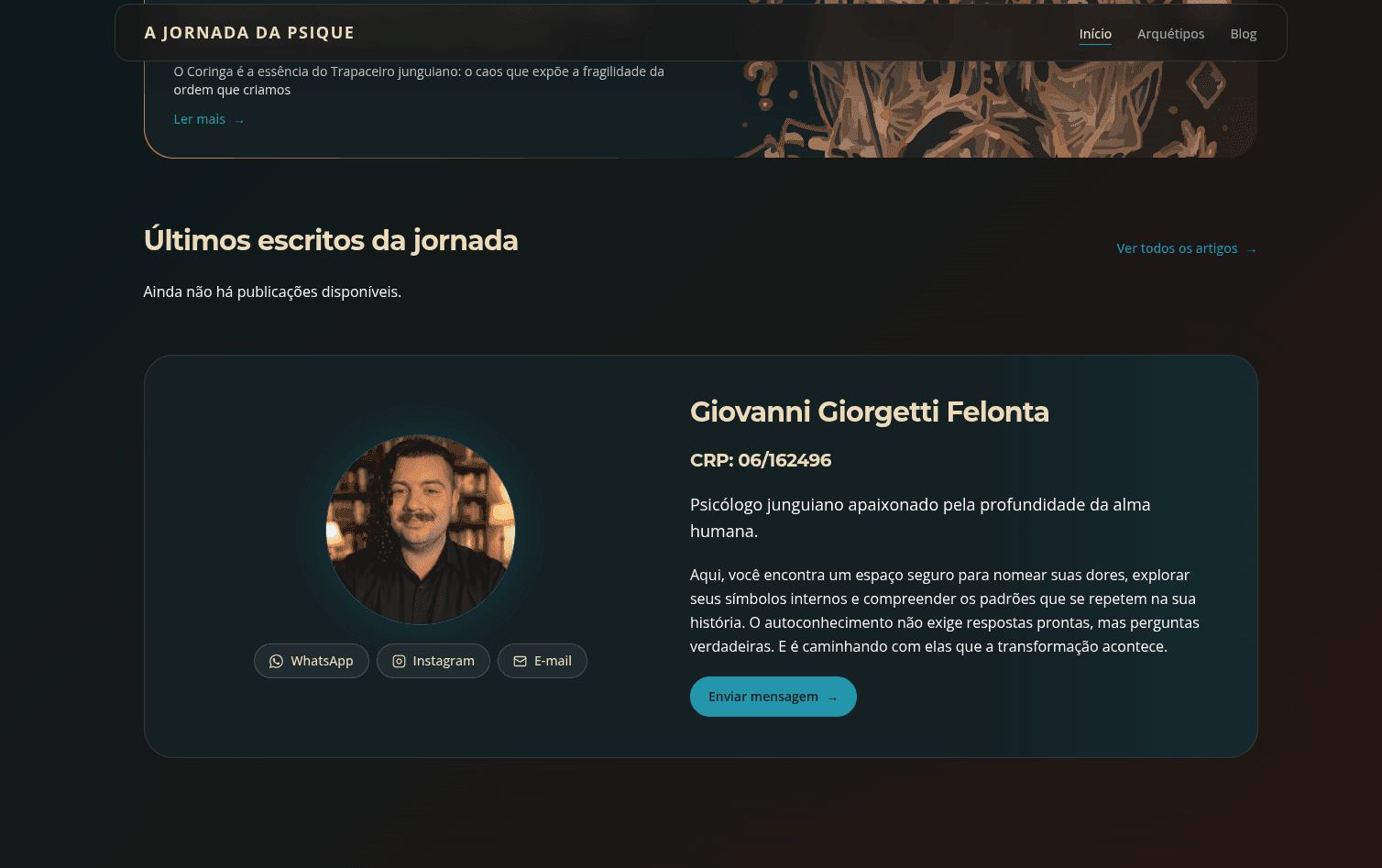 Visão geral da página de artigos do A Jornada da Psique.