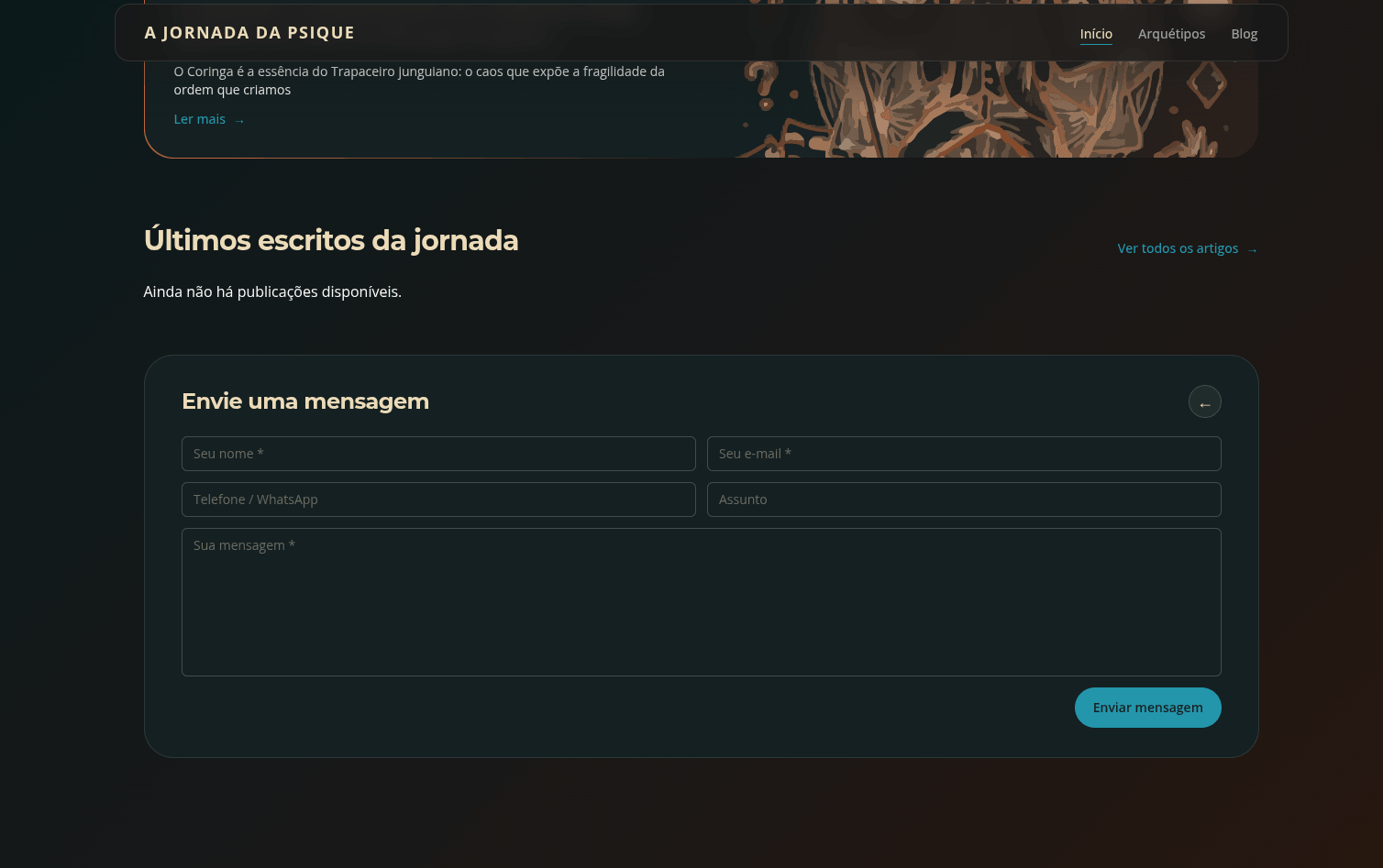 Visão geral da página de artigos do A Jornada da Psique.