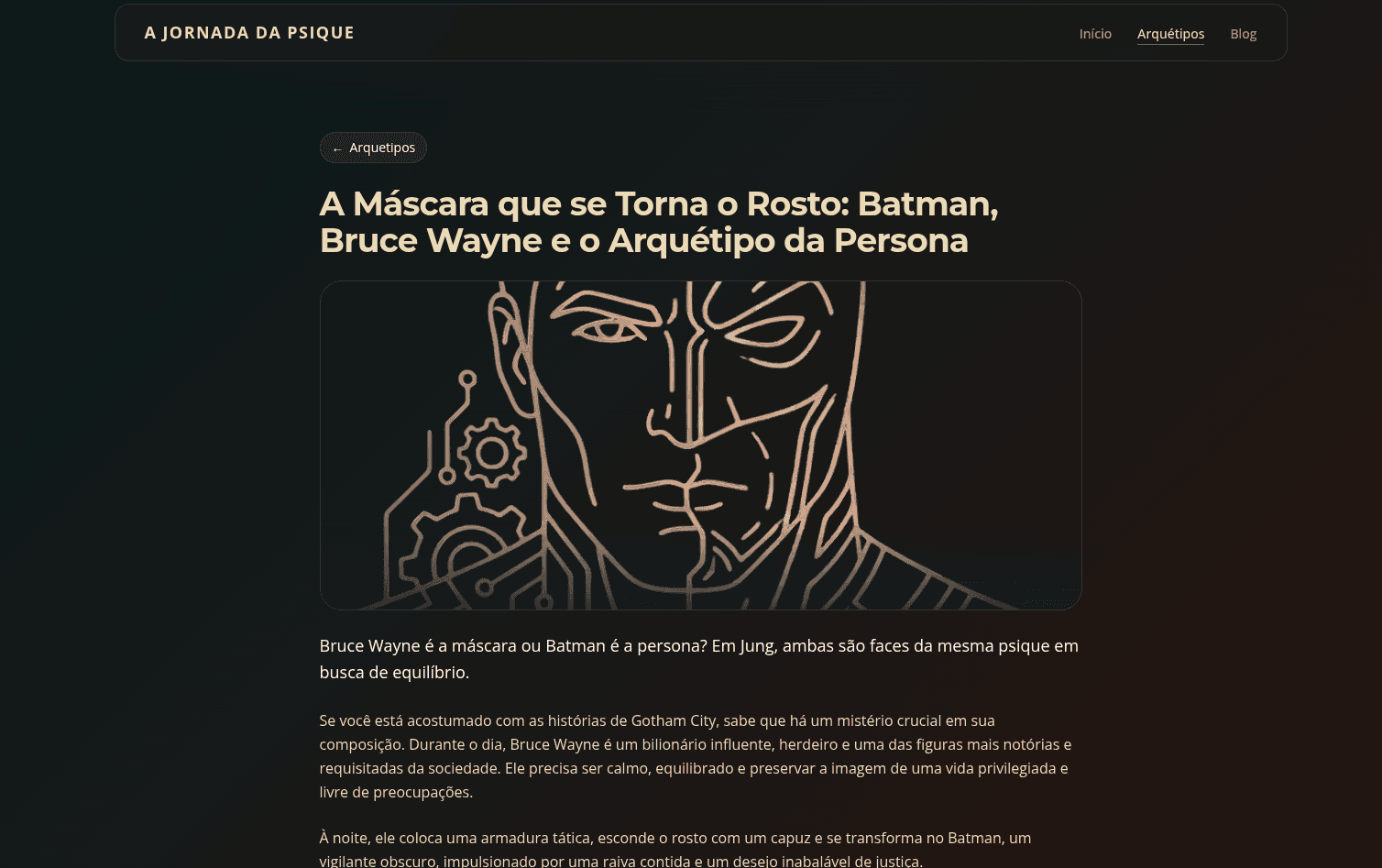 Visão geral da página de artigos do A Jornada da Psique.
