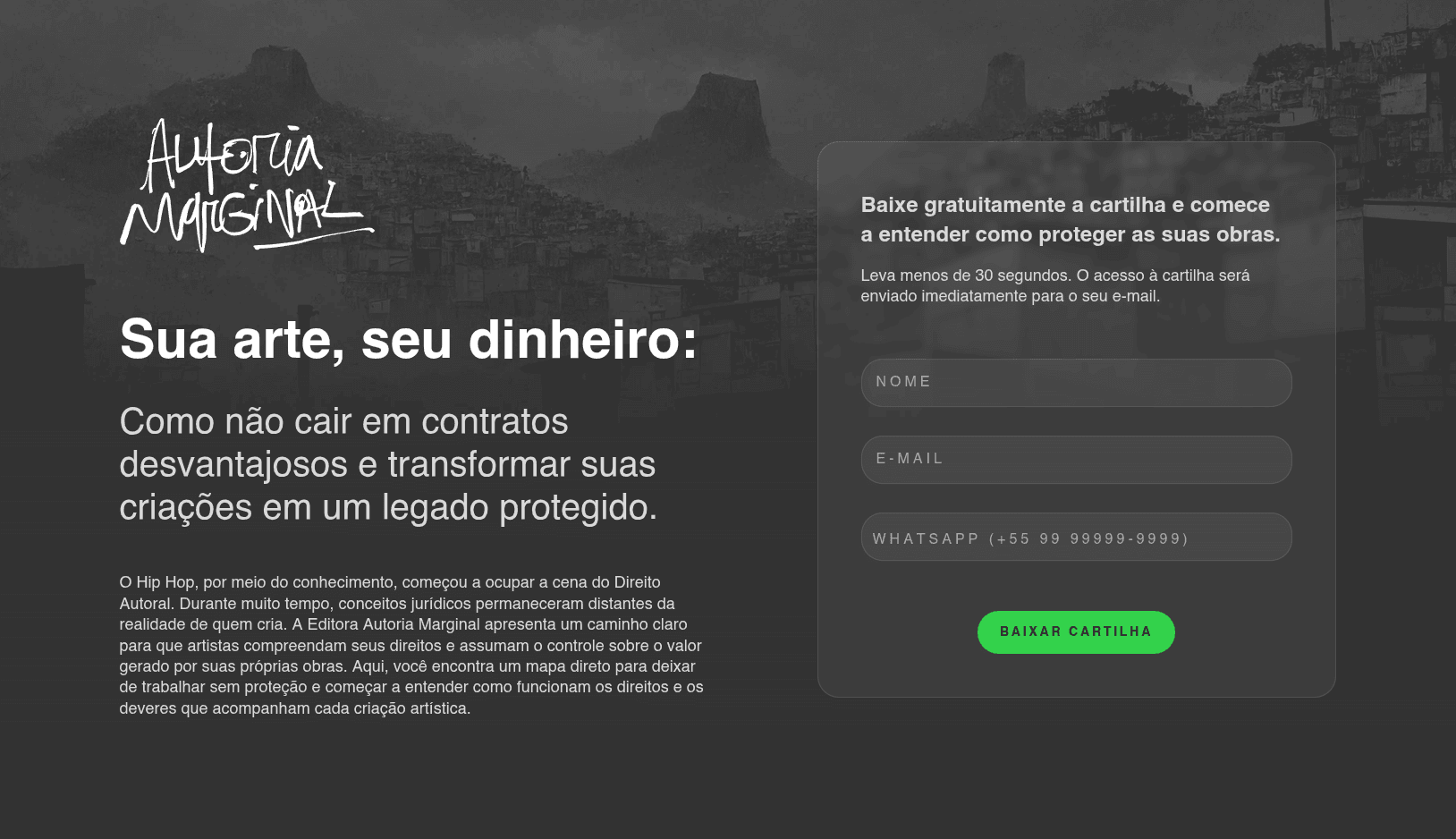 Visão geral da home do projeto Autoria Marginal.
